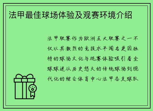 法甲最佳球场体验及观赛环境介绍
